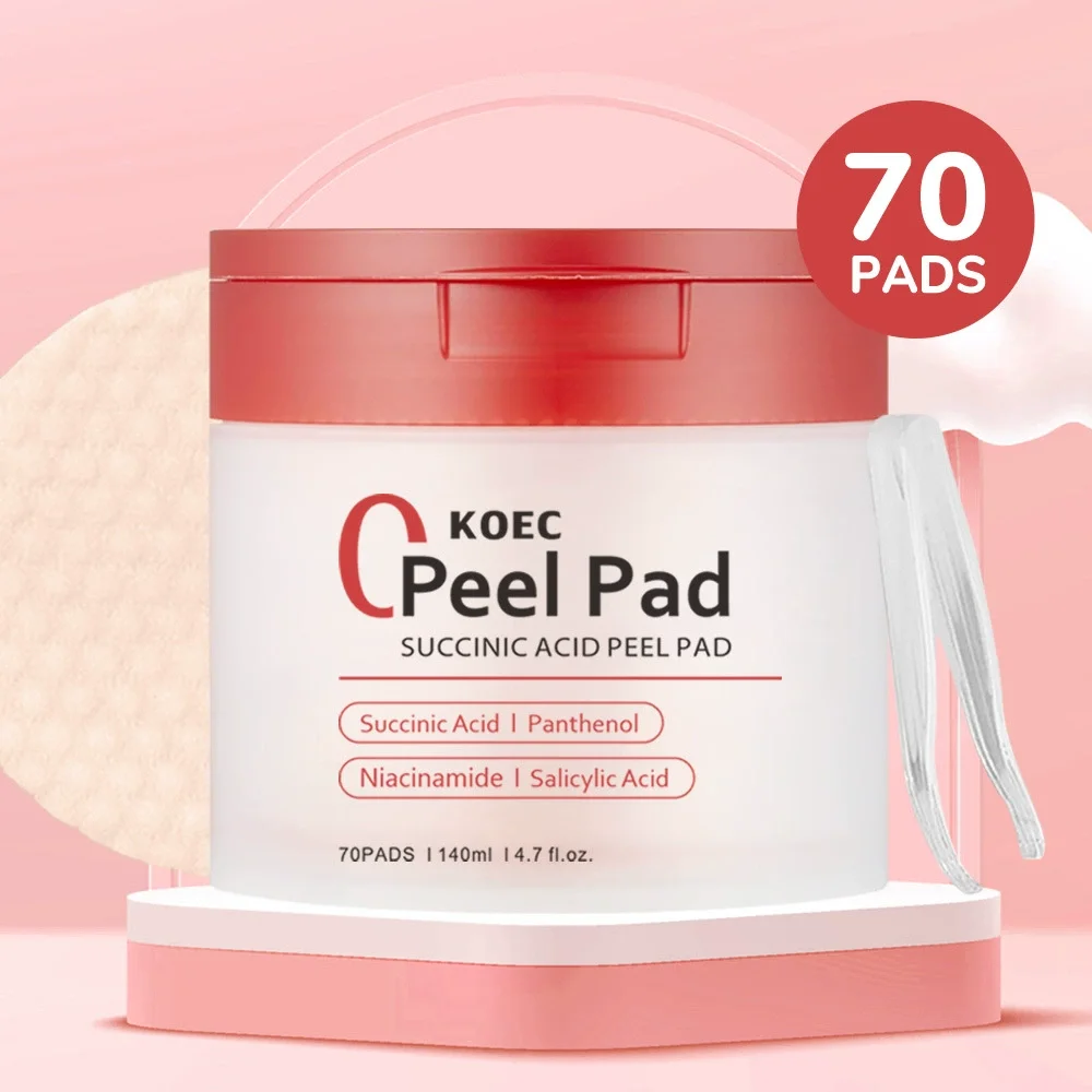70PCs KOEC Zero Pore Succinic Acid Peel Pad Moisturizing Soothing Exfoliating Acne Care Salicylic Acid Niacinamide Panthenol