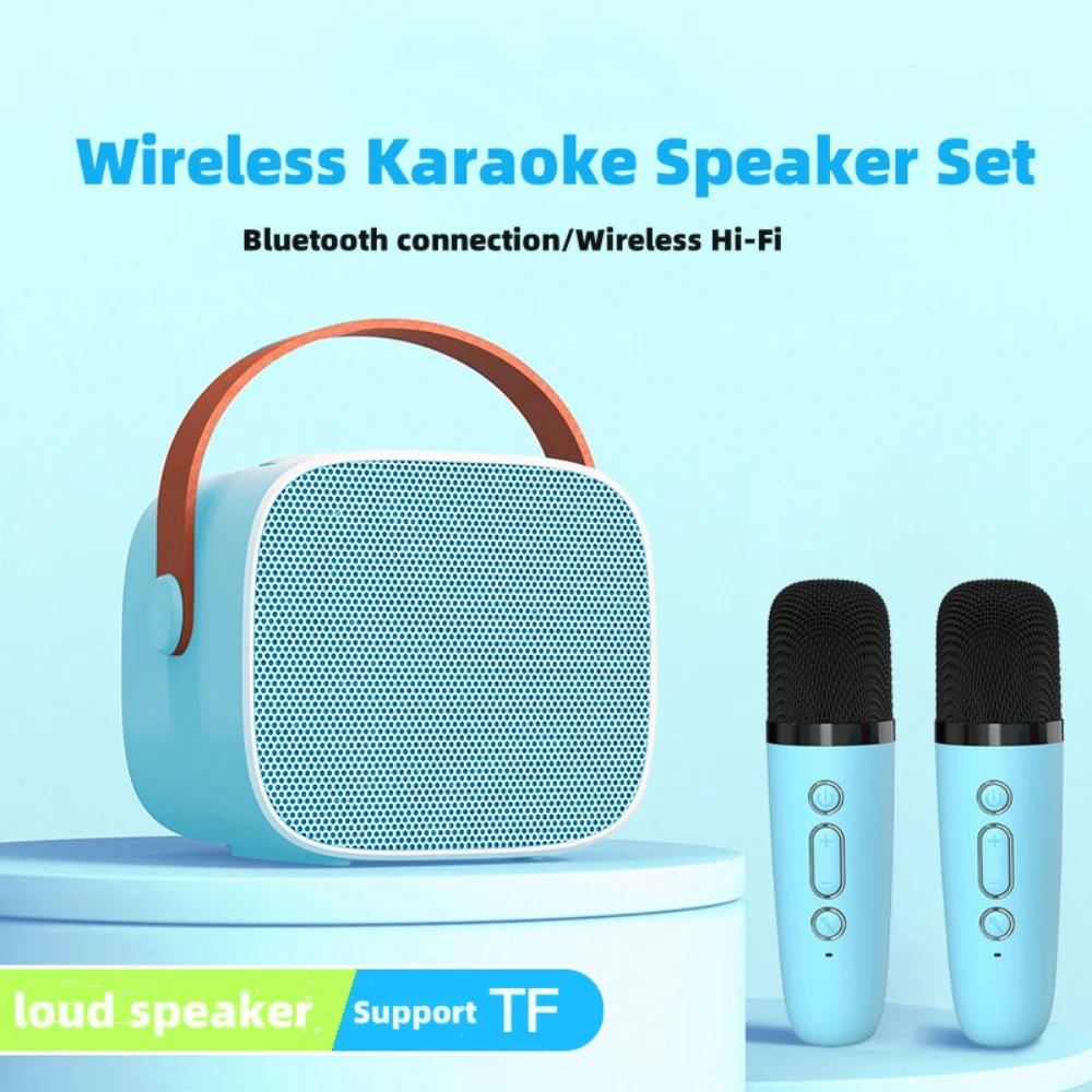 Mini Karaoke Machine Bluetooth-compatible Speaker 1-2 Wireless Microphone  Karaoke Speaker Set Music Player for Party Home