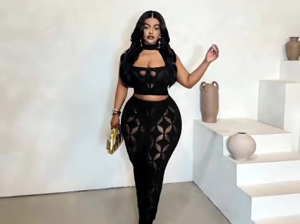 FHSEER Plus Size 2PCS Women's Sexy Set See Through Mesh Hollow Out Crop Tank & High Waist Bodycon Mini Skirt Stretechy Clubwear