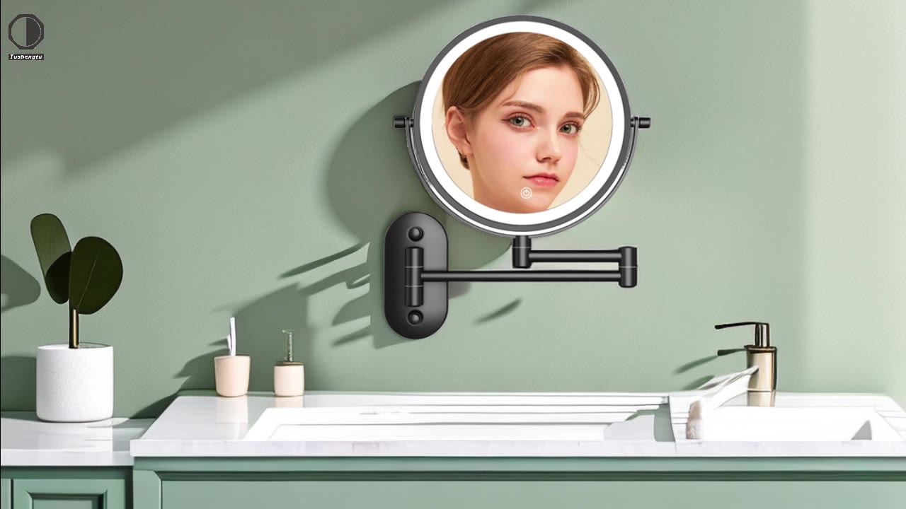 LED wall-mounted makeup mirror, foldable and retractable·no punching·double-sided mirror with light