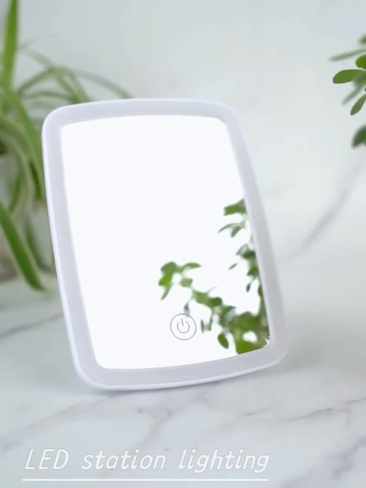 LED Makeup Mirror with Stand Desktop Folding Compact Square Travel Cosmetic Portable Lighted Vanity Mirror Touch Screen Tabletop