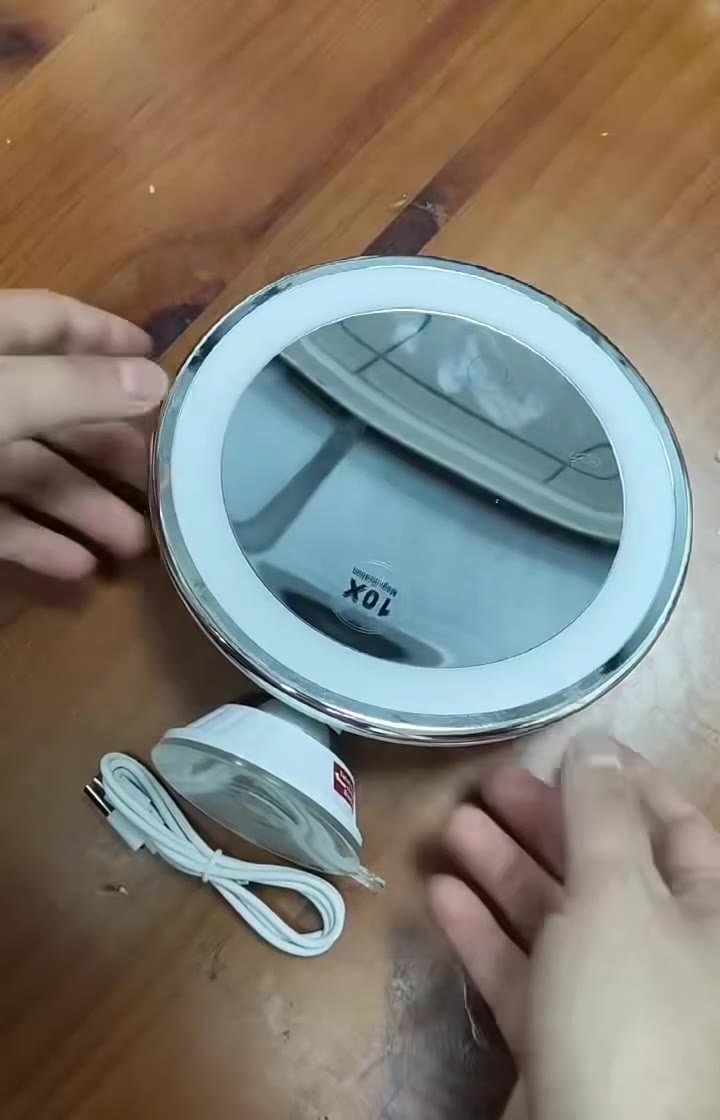 Portable 10X Magnifying Makeup Mirror with 3 Colors Lights Cosmetic Mirror with Suction Cup Brightness Dimmable 360° Rotation