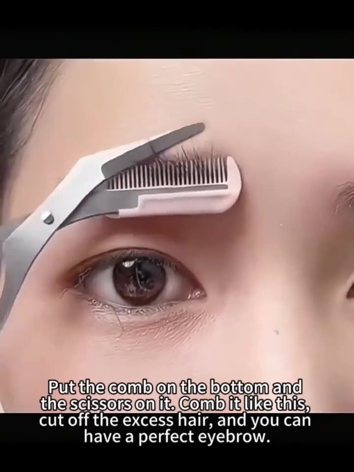Pink Eyebrow Trimming Scissors with Built-in Comb - Stainless Steel, Precise Grooming Tool, Creating Perfect Eyebrows