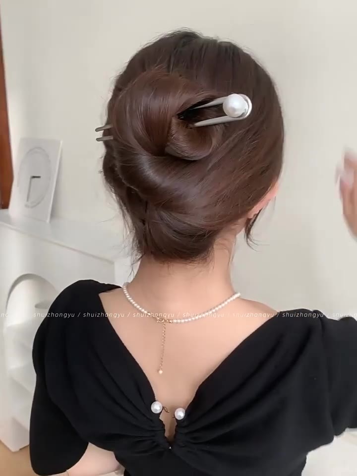 Lazy Hair Styling Tool, Metal Hairpin, Pearl Bun Hairpin, Simple U-Shaped Hair Comb for Bun Hairstyles