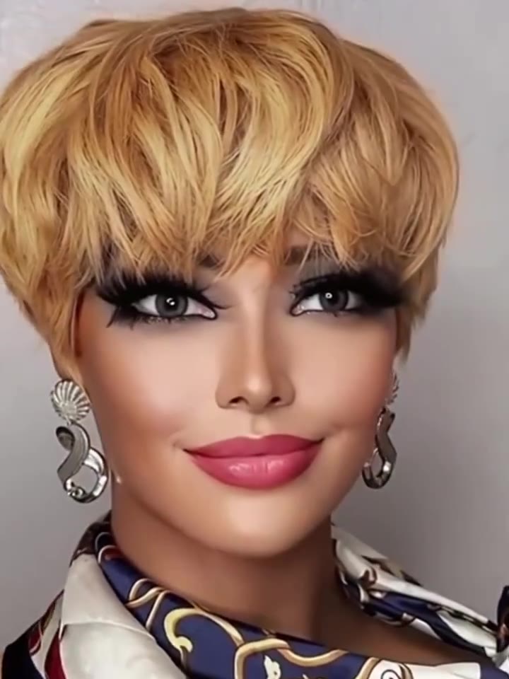 Brazilian Human Hair Wig Pixie Cut with Bangs Full Machine-Made Wig for Black Women Short Hair Wig