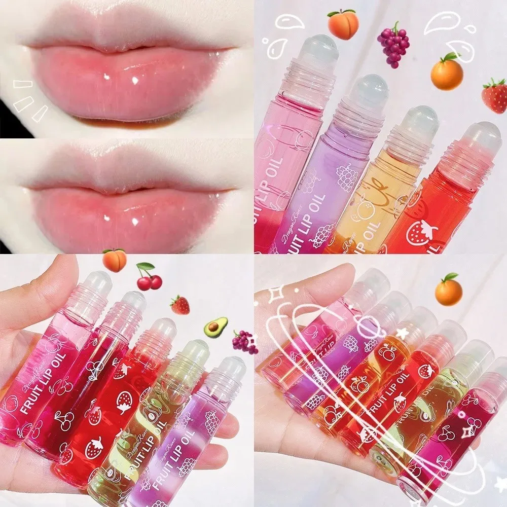 Hydrating Lip Oil Roller Gloss Moisturizing Nourishing Lip Balm Transparent Colorless Fruit Avocado Lip Care