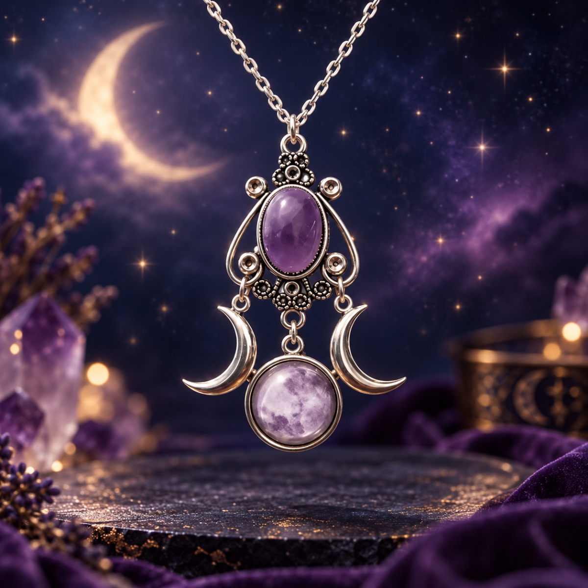 Fashion Black/red/purple Triple Moon Pendant Necklace Jewelry