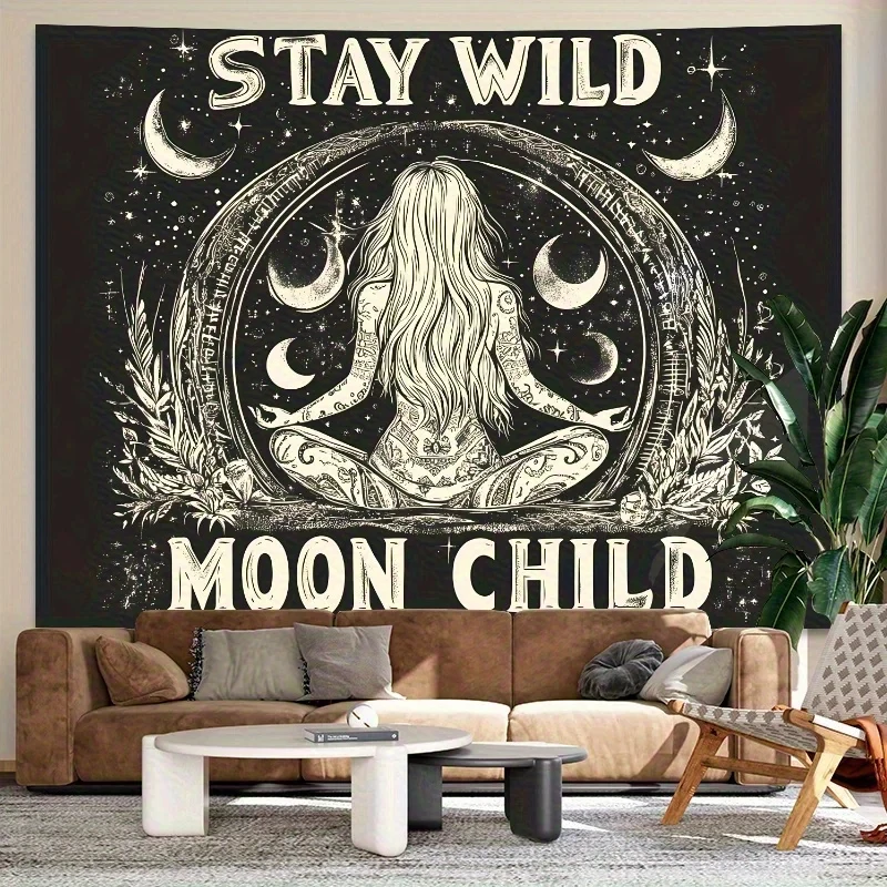 VIKAMA Stay Wild Moon Child Tapestry Boho Celestial Witchy Wall Hanging Aesthetic Decor for Bedroom Living Room